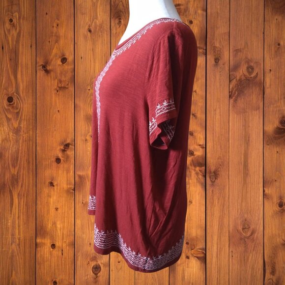 RAFAELLA WOMEN'S LARGE SHORT SLEEVE RED WHITE EMBROIDERED PULLOVER TOP - Picture 6 of 7